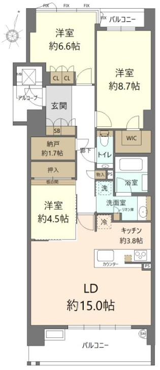 JR芦屋駅 徒歩13分 構造:鉄筋コンクリート造専有面積:92.1平米 ( 27.86坪 )