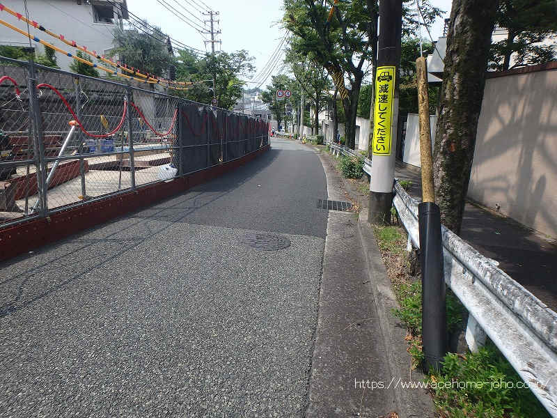 南東側公道から南西へ